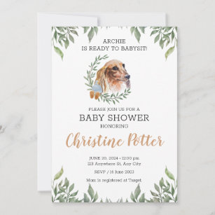 Dachshund Dog Greenery Boho Baby Shower Invitation