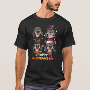 Dachshund Dog Hallothanksmas Halloween Thanksgivin T-Shirt