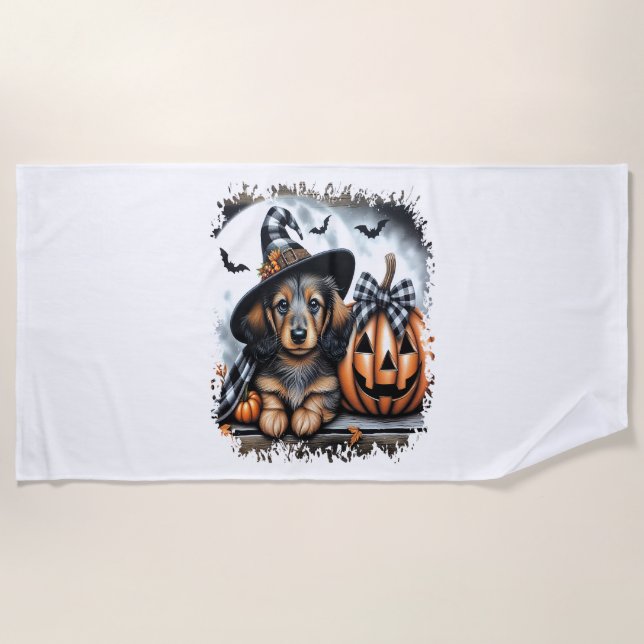 Dachshund Dog Halloween Beach Towel (Front)
