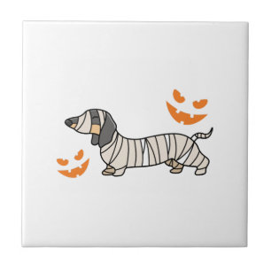 Dachshund Dog Halloween Candy Corn Full Moon Ceramic Tile