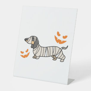 Dachshund Dog Halloween Candy Corn Full Moon Pedestal Sign