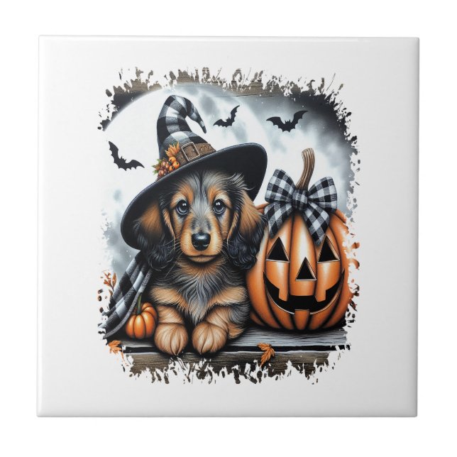 Dachshund Dog Halloween Ceramic Tile (Front)