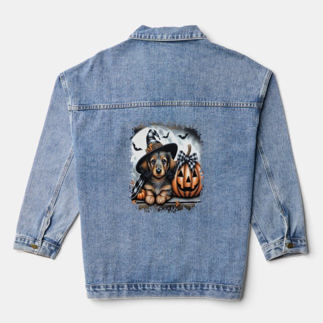 Dachshund Dog Halloween Denim Jacket (Back)