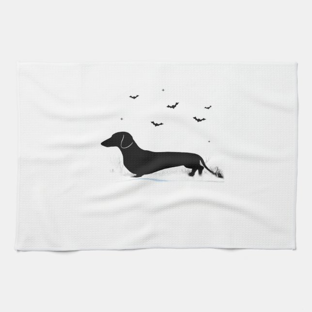 Dachshund Dog � Halloween Moon Silhouette Classic  Tea Towel (Horizontal)