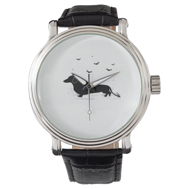 Dachshund Dog – Halloween Moon Silhouette Classic  Watch (Front)