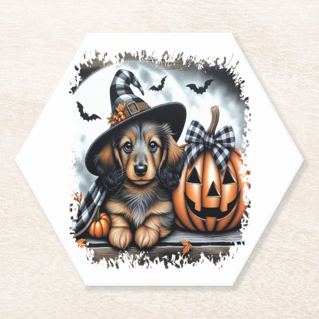 Dachshund Dog Halloween Paper Coaster (Front)