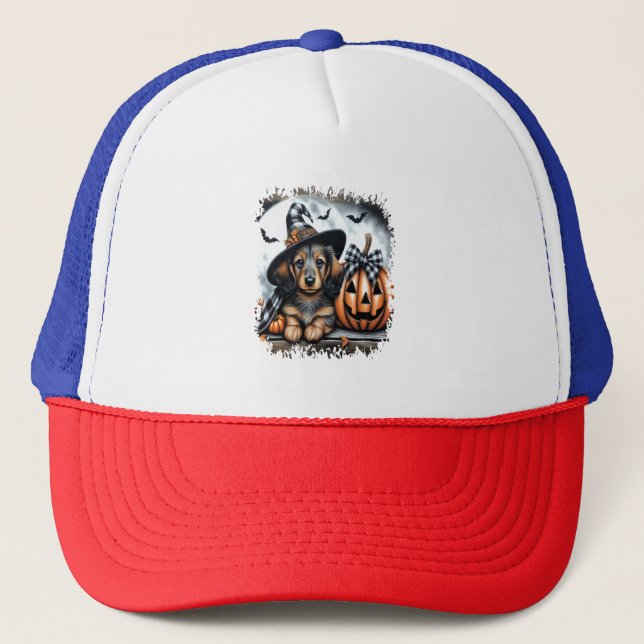 Dachshund Dog Halloween Trucker Hat (Front)