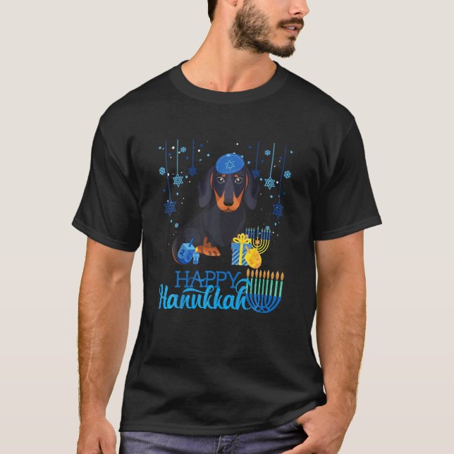 Dachshund Dog Hanukkah Chanukah Menorah Christmas T-Shirt (Front)