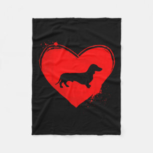 Dachshund Dog Heart Shape Valentine Dog Lovers Fleece Blanket