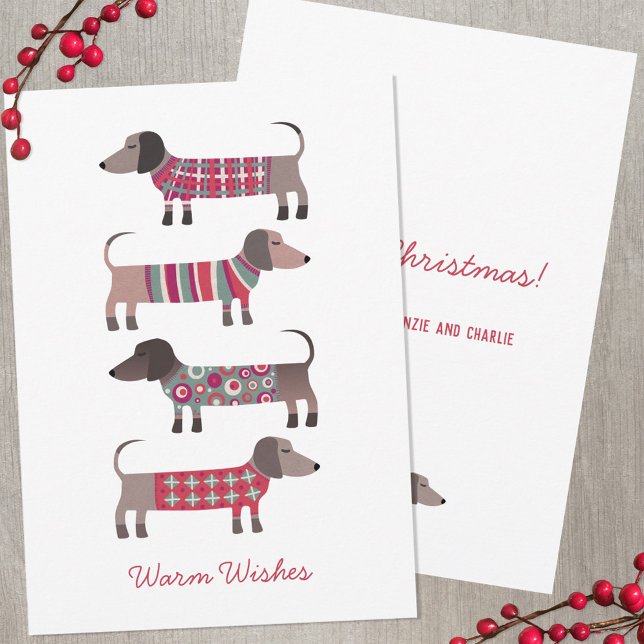 Dachshund Dog Holiday Card (Dachshund Wiener Sausage dog fun Warm Wishes personalized holiday card)
