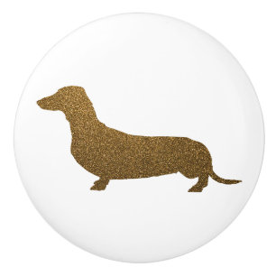 Dachshund Dog Icon (To Left)   Faux Gold Glitter Ceramic Knob