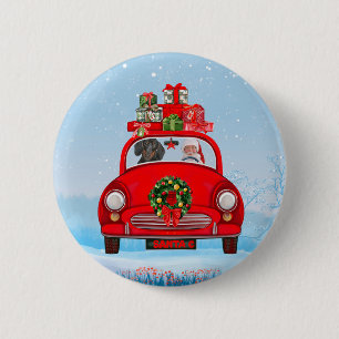 Dachshund Dog In Car With Santa Claus 6 Cm Round Badge