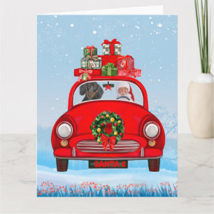 Dachshund Dog In Car With Santa Claus Card