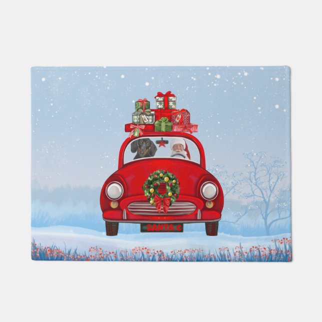 Dachshund Dog In Car With Santa Claus Doormat (Front)