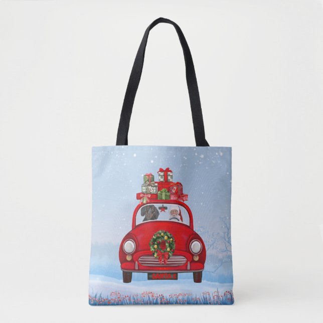 Dachshund Dog In Car With Santa Claus Tote Bag (Front)