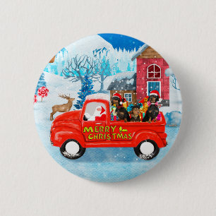 Dachshund Dog in Christmas Delivery Truck Snow  6 Cm Round Badge