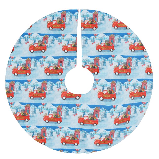 Dachshund Dog in Christmas Delivery Truck Snow Brushed Polyester Tree Skirt (Front)