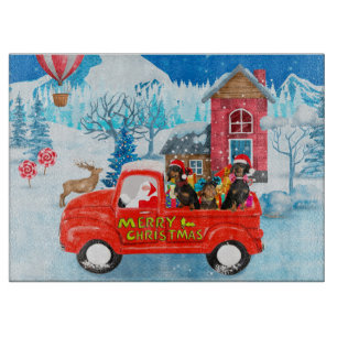 Dachshund Dog in Christmas Delivery Truck Snow Cutting Board