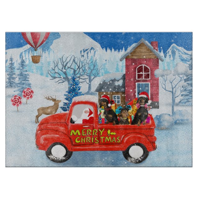 Dachshund Dog in Christmas Delivery Truck Snow Cutting Board (Front)
