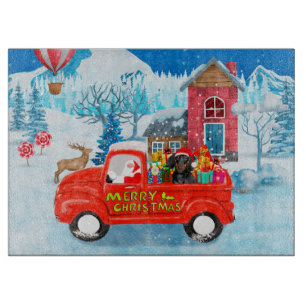 Dachshund Dog in Christmas Delivery Truck Snow  Cutting Board