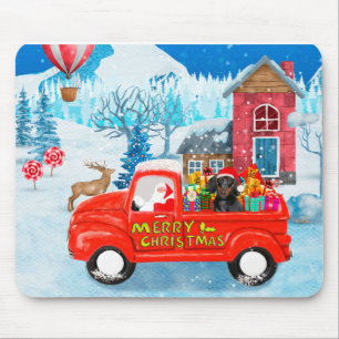 Dachshund Dog in Christmas Delivery Truck Snow  Mouse Pad