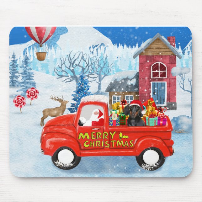 Dachshund Dog in Christmas Delivery Truck Snow  Mouse Pad (Front)