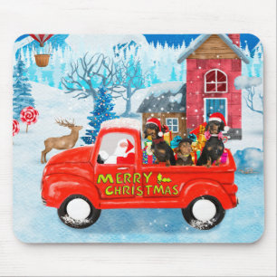 Dachshund Dog in Christmas Delivery Truck Snow  Mouse Pad