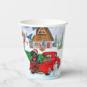 Dachshund Dog In Christmas Delivery Truck Snow Paper Cups