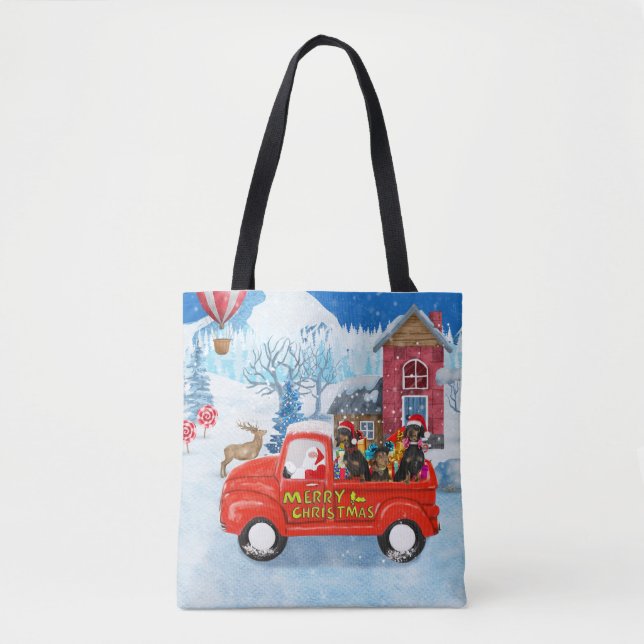 Dachshund Dog in Christmas Delivery Truck Snow  Tote Bag (Front)