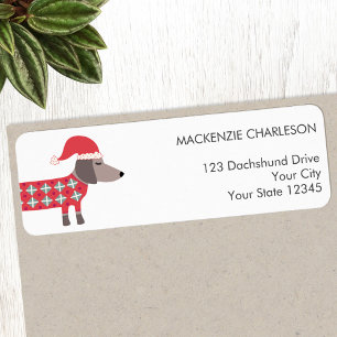 Dachshund Dog in Christmas Hat Return Address Label