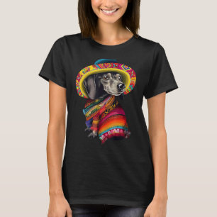 Dachshund Dog in Mexican Cinco De Mayo Sombrero an T-Shirt