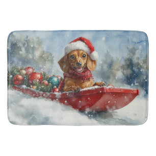 Dachshund Dog in Sledge Let it Snow Christmas Bath Mat
