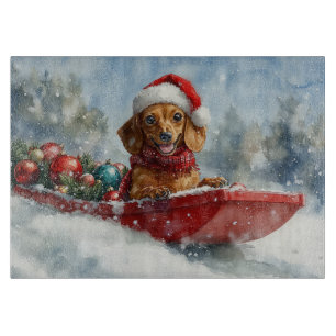 Dachshund Dog in Sledge Let it Snow Christmas Cutting Board
