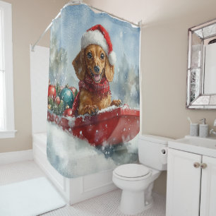 Dachshund Dog in Sledge Let it Snow Christmas Shower Curtain