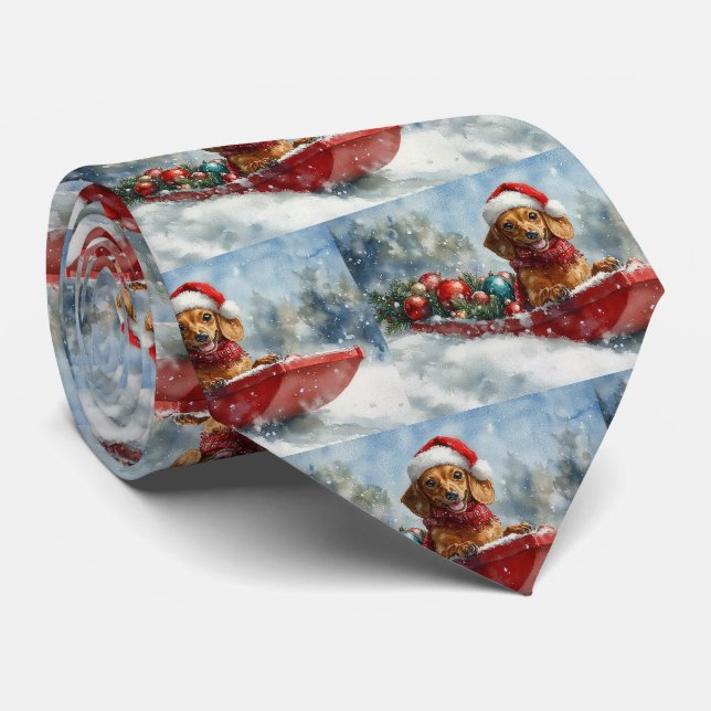 Dachshund Dog in Sledge Let it Snow Christmas Tie (Rolled)