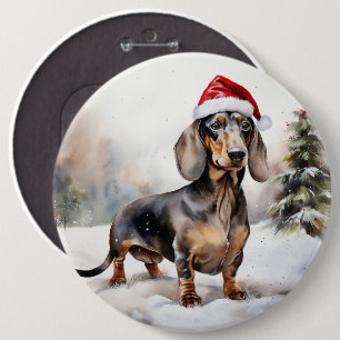 Dachshund Dog in Snow Christmas 6 Cm Round Badge