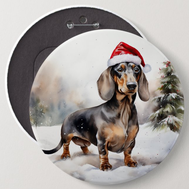 Dachshund Dog in Snow Christmas 6 Cm Round Badge (Front & Back)