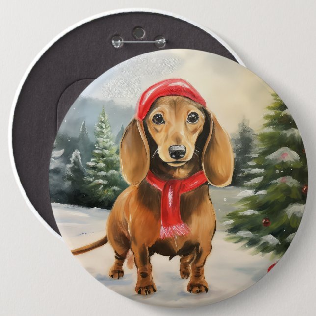 Dachshund Dog in Snow Christmas  6 Cm Round Badge (Front & Back)