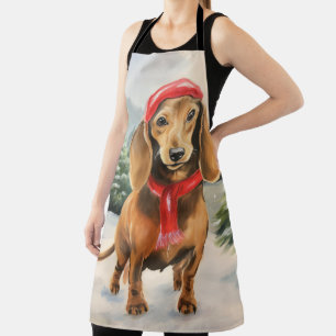 Dachshund Dog in Snow Christmas  Apron