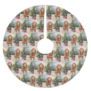 Dachshund Dog in Snow Christmas Brushed Polyester Tree Skirt