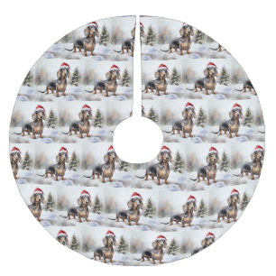 Dachshund Dog in Snow Christmas Brushed Polyester Tree Skirt