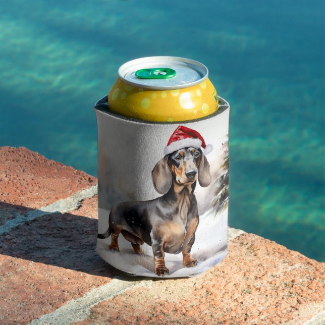 Dachshund Dog in Snow Christmas Can Cooler (In Situ Pool)