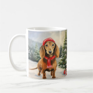 Dachshund Dog in Snow Christmas  Coffee Mug