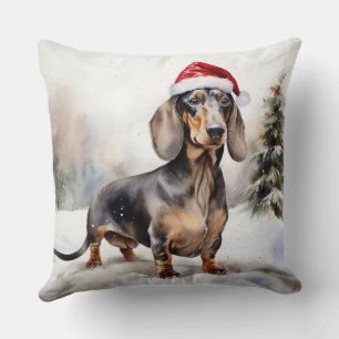 Dachshund Dog in Snow Christmas Cushion
