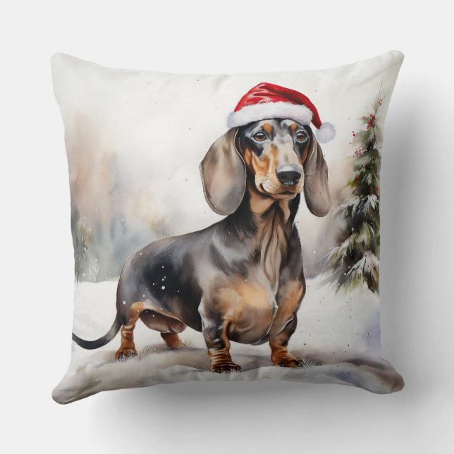 Dachshund Dog in Snow Christmas Cushion (Back)