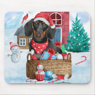 Dachshund Dog In snow Christmas Dog House Mouse Pad