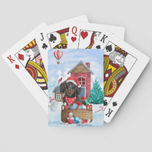 Dachshund Dog In snow Christmas Dog House Playing Cards