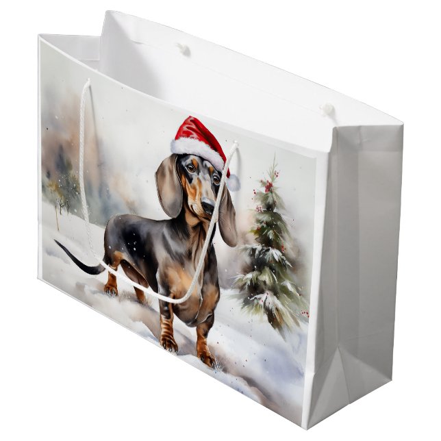 Dachshund Dog in Snow Christmas Large Gift Bag (Front Angled)