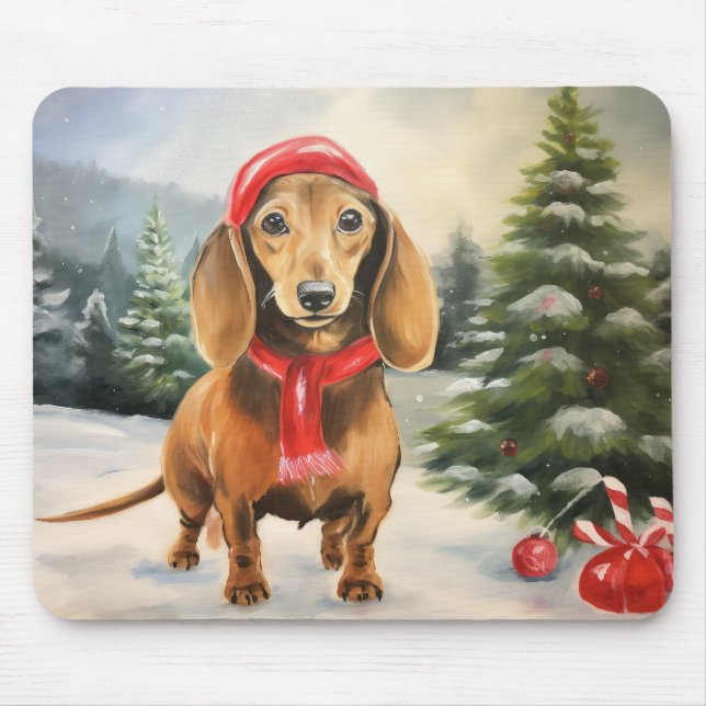 Dachshund Dog in Snow Christmas  Mouse Pad (Front)