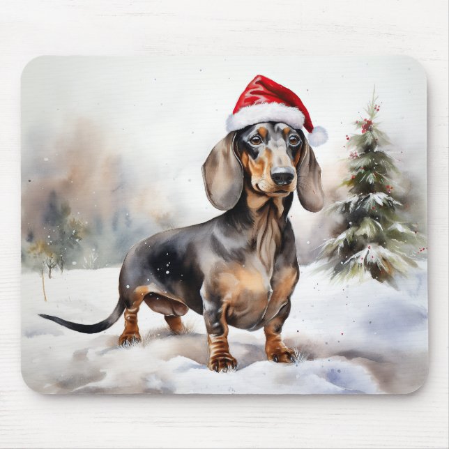 Dachshund Dog in Snow Christmas Mouse Pad (Front)
